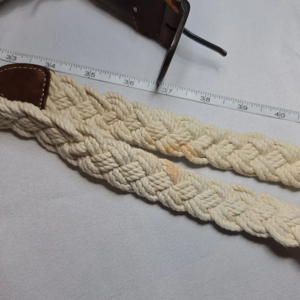 Belt Womens American Eagle Outfitters White Braided Rope Brown Leather Sz L-XL